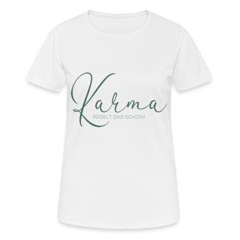 Karma Regelt Das Schon - Yoga Spruch Humor - Frauen T-Shirt atmungsaktiv - Weiß - Vorne - AI Model Female 172 dark (172cm)
