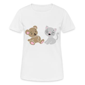 Lächelnder Babybär und Kätzchen - Frauen T-Shirt atmungsaktiv - Weiß - Vorne - AI Model Female 172 dark (172cm)