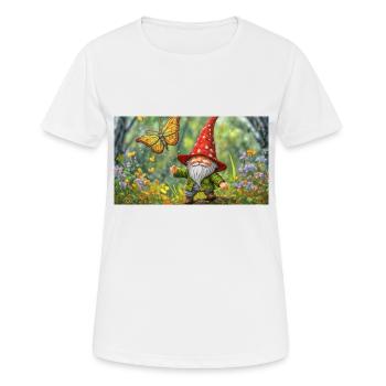 cute little gnomes everyday life flying butterfly - Women's Breathable T-Shirt - white - Front - AI Model Female 172 dark (172cm)