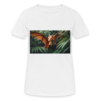 Ein realistischer grün-orangefarbener Drache im Outback - Frauen T-Shirt atmungsaktiv - Weiß - Vorne - AI Model Female 172 dark (172cm)