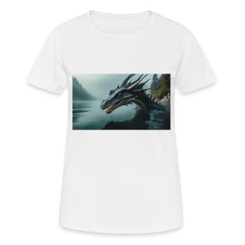 Ein realistischer böser dunkler Drache in einem nebligen Fluss - Frauen T-Shirt atmungsaktiv - Weiß - Vorne - AI Model Female 172 dark (172cm)