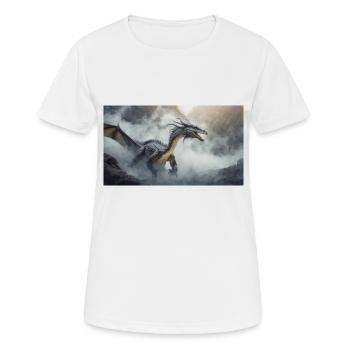 Ein realistischer böser dunkler Drache beim Erklimmen eines Nebels - Frauen T-Shirt atmungsaktiv - Weiß - Vorne - AI Model Female 172 dark (172cm)