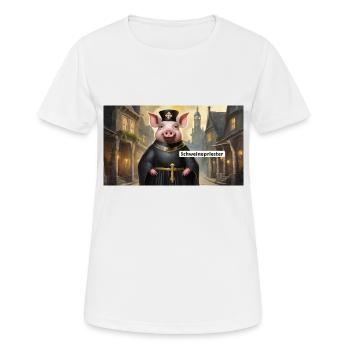Jeu de mots ambigu sur l’expression allemande – Schweinepriester - T-shirt respirant Femme - blanc - Devant - AI Model Female 172 dark (172cm)