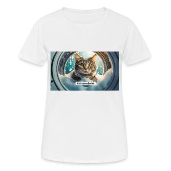 Wortspiel – Katzenwäsche - Frauen T-Shirt atmungsaktiv - Weiß - Vorne - AI Model Female 172 dark (172cm)