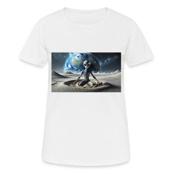 extraterrestre gris à la surface de la lune – méditer - T-shirt respirant Femme - blanc - Devant - AI Model Female 172 dark (172cm)