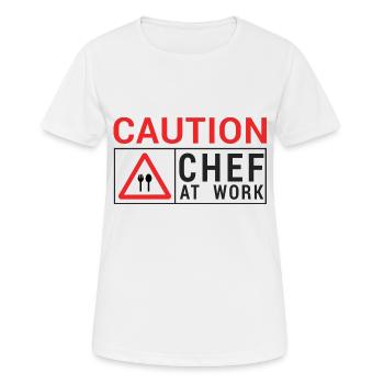 Cuisinier / Chef: Mise en garde - Chef au travail. - T-shirt respirant Femme - blanc - Devant - AI Model Female 172 dark (172cm)