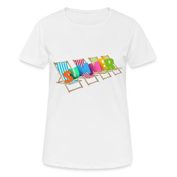 Sommer - Frauen T-Shirt atmungsaktiv - Weiß - Vorne - AI Model Female 172 dark (172cm)