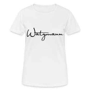 Watzmann Schriftzug in schwarz - Frauen T-Shirt atmungsaktiv - Weiß - Vorne - AI Model Female 172 dark (172cm)