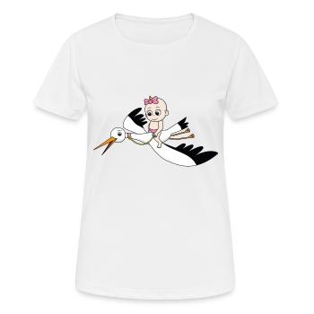 Bébé sur Stork Girl - T-shirt respirant Femme - blanc - Devant - AI Model Female 172 dark (172cm)