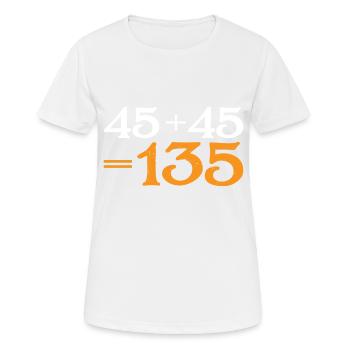 45 + 45 = 135 34 - Frauen T-Shirt atmungsaktiv - Weiß - Vorne - AI Model Female 172 dark (172cm)