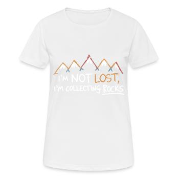 Nicht verloren – nur auf der Jagd nach Steinen - Frauen T-Shirt atmungsaktiv - Weiß - Vorne - AI Model Female 172 dark (172cm)