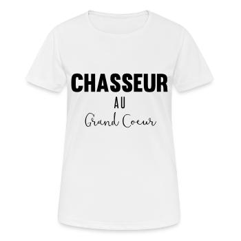 Chasseur au grand coeur - T-shirt respirant Femme - blanc - Devant - AI Model Female 172 dark (172cm)