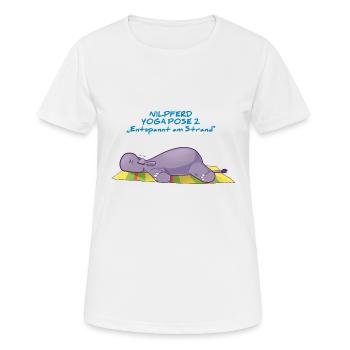 Inge Nilpferd Yoga Pose 2 "Entspannt am Strand" - Frauen T-Shirt atmungsaktiv - Weiß - Vorne - AI Model Female 172 dark (172cm)