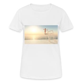 Turmspringerin auf einem Sprungbrett - Frauen T-Shirt atmungsaktiv - Weiß - Vorne - AI Model Female 172 dark (172cm)