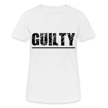 Schuldig, cooler Schriftzug Guilty als neuer Trend - Frauen T-Shirt atmungsaktiv - Weiß - Vorne - AI Model Female 172 dark (172cm)