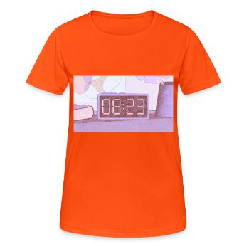 Time – 8:23 - Women's Breathable T-Shirt - neon orange - Front - AI Model Female 172 dark (172cm)