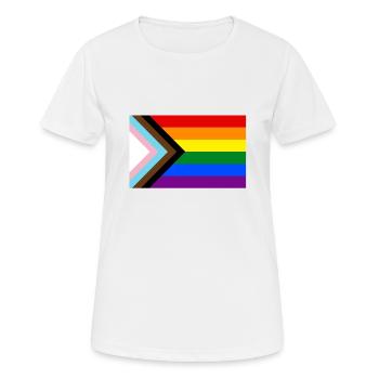 PRIDE PROGRESS FLAG - Frauen T-Shirt atmungsaktiv - Weiß - Vorne - AI Model Female 172 dark (172cm)