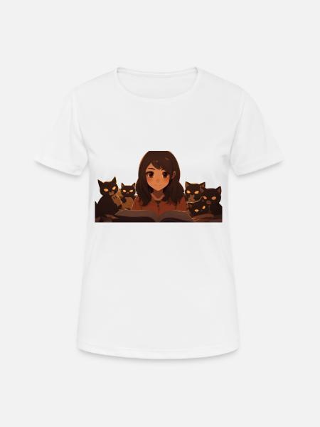 cats with anime girl - Frauen T-Shirt atmungsaktiv - Weiß
