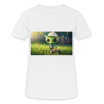 niedliches kleines grünes Retro Alien Rasen mähen - Frauen T-Shirt atmungsaktiv - Weiß - Vorne - AI Model Female 172 dark (172cm)
