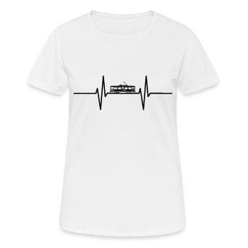 Herzschlag mit historischer Straßenbahn / S-Bahn - Frauen T-Shirt atmungsaktiv - Weiß - Vorne - AI Model Female 172 dark (172cm)