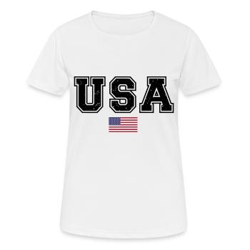TEAM USA amerikanische Flagge Fahne unter Schrift - Frauen T-Shirt atmungsaktiv - Weiß - Vorne - AI Model Female 172 dark (172cm)