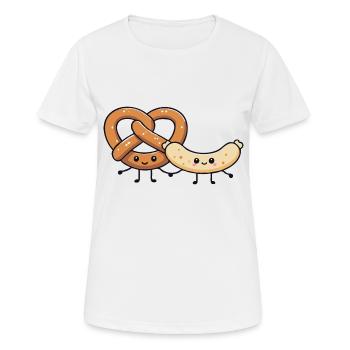 Weißwurst mit Brezel - Frauen T-Shirt atmungsaktiv - Weiß - Vorne - AI Model Female 172 dark (172cm)