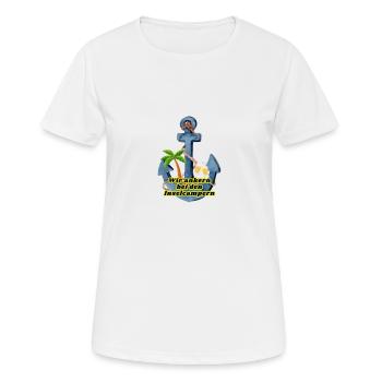 Wir ankern bei den Inselcampern - Frauen T-Shirt atmungsaktiv - Weiß - Vorne - AI Model Female 172 dark (172cm)