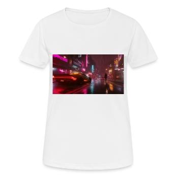 Cyberpunk Stadt1 - Frauen T-Shirt atmungsaktiv - Weiß - Vorne - AI Model Female 172 dark (172cm)