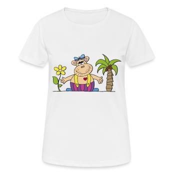 lustiges Nilpferd mit Sonnenblume Flusspferd Hippo - Frauen T-Shirt atmungsaktiv - Weiß - Vorne - AI Model Female 172 dark (172cm)