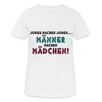 JUNGS MACHEN JUNGS - Frauen T-Shirt atmungsaktiv - Weiß - Vorne - AI Model Female 172 dark (172cm)