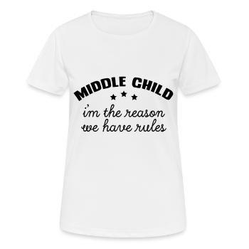 Oldest - Middle - Youngest Child (2/3) - T-shirt respirant Femme - blanc - Devant - AI Model Female 172 dark (172cm)