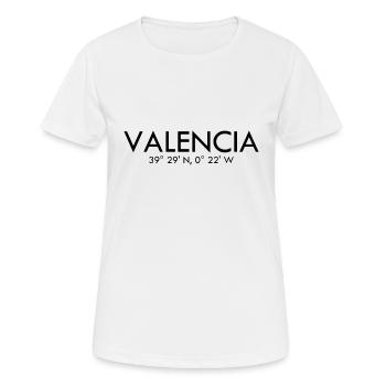 Valence - Espagne - Coordonnées Latitude Longitude - T-shirt respirant Femme - blanc - Devant - AI Model Female 172 dark (172cm)
