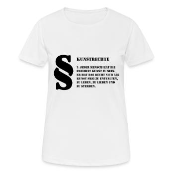 2 Kunstrechte | Jeder Mensch ist Kunst - Frauen T-Shirt atmungsaktiv - Weiß - Vorne - AI Model Female 172 dark (172cm)