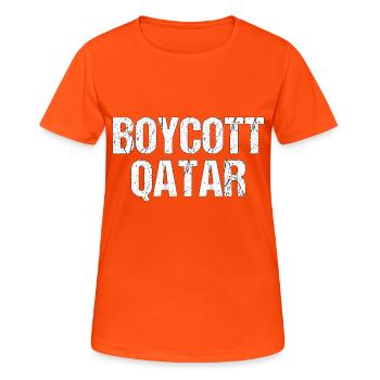 Boycottez le cadeau du Qatar - T-shirt respirant Femme - orange néon - Devant - AI Model Female 172 dark (172cm)