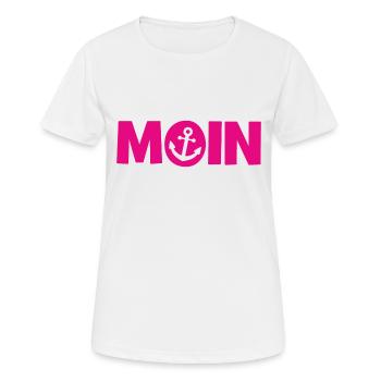 Moin - Guten Morgen - Nordsee - Ostsee - Anker - Frauen T-Shirt atmungsaktiv - Weiß - Vorne - AI Model Female 172 dark (172cm)