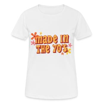hergestellt in den 70er Jahren - Frauen T-Shirt atmungsaktiv - Weiß - Vorne - AI Model Female 172 dark (172cm)