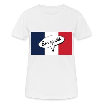 Guten Appetit mit französischer Flagge Genießen Sie Ihr Essen - Frauen T-Shirt atmungsaktiv - Weiß - Vorne - AI Model Female 172 dark (172cm)