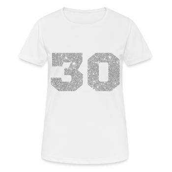 Nummer 30 Silberglitter - 30-jähriges Jubiläum - Frauen T-Shirt atmungsaktiv - Weiß - Vorne - AI Model Female 172 dark (172cm)