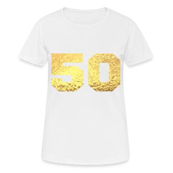 Nummer 50 Gold Glitter - 50-jähriges Jubiläum - Frauen T-Shirt atmungsaktiv - Weiß - Vorne - AI Model Female 172 dark (172cm)