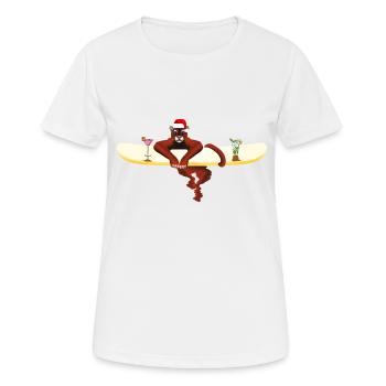 Katze auf einem Surfbrett - Frauen T-Shirt atmungsaktiv - Weiß - Vorne - AI Model Female 172 dark (172cm)
