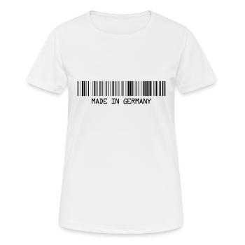 Fabriqué en Allemagne - Deutschland - Code-barres - Strichco - T-shirt respirant Femme - blanc - Devant - AI Model Female 172 dark (172cm)