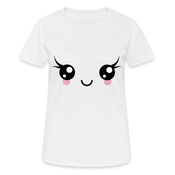 Happy Kawaii Augen Gesicht Emoji Emoticon Smi - Frauen T-Shirt atmungsaktiv - Weiß - Vorne - AI Model Female 172 dark (172cm)