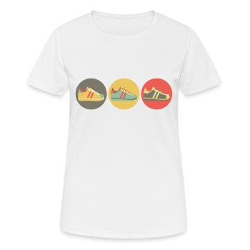 Sneakers retro - Frauen T-Shirt atmungsaktiv - Weiß - Vorne - AI Model Female 172 dark (172cm)