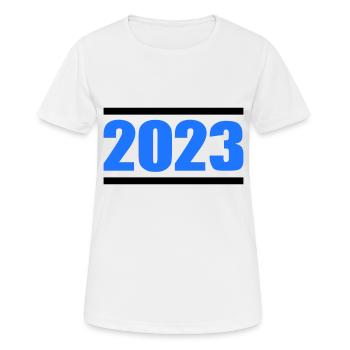 2023 - Frauen T-Shirt atmungsaktiv - Weiß - Vorne - AI Model Female 172 dark (172cm)