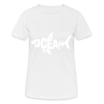 Ozean - Cooles Shark Ocean Logo - Frauen T-Shirt atmungsaktiv - Weiß - Vorne - AI Model Female 172 dark (172cm)