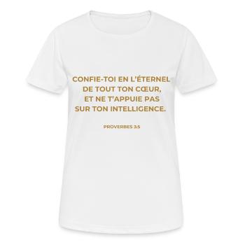 Proverbes 3:5 - Couleur Or - T-shirt respirant Femme - blanc - Devant - AI Model Female 172 dark (172cm)