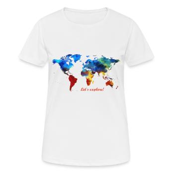 Lets explore! Weltkarte - Frauen T-Shirt atmungsaktiv - Weiß - Vorne - AI Model Female 172 dark (172cm)