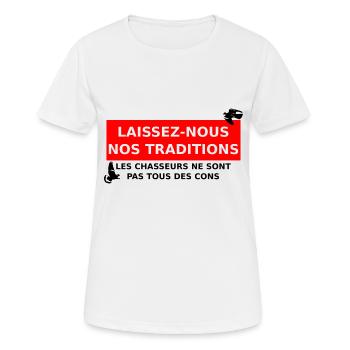 chasse - laissez nous nos traditions - T-shirt respirant Femme - blanc - Devant - AI Model Female 172 dark (172cm)