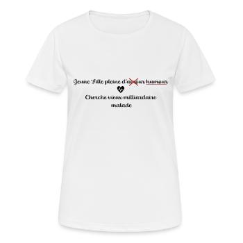 Jeune fille humour milliardaire - T-shirt respirant Femme - blanc - Devant - AI Model Female 172 dark (172cm)