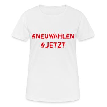 #Neuwahlen, #Jetzt - Frauen T-Shirt atmungsaktiv - Weiß - Vorne - AI Model Female 172 dark (172cm)